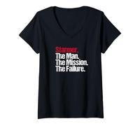 Womens Starmer. The Man. The Mission. The Failure. Political Satire V-Neck T-Shirt