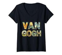 Women's Starry Night Style Van Gogh Classic Bold Creative Lettering V-Neck T-Shirt