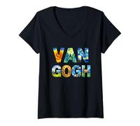 Women's Starry Night Style Van Gogh Text Design Fine Art Creative V-Neck T-Shirt