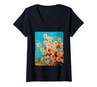 Women's Starry Night Van Gogh Artistic Blossoming Almond Tree V-Neck T-Shirt