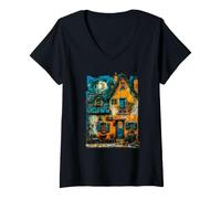 Women's Starry Night Van Gogh Artistic Café Terrace at Night V-Neck T-Shirt