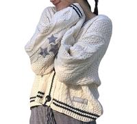 Women's Stars Print Oversized Solid Long Batwing Sleeve Casual Loose Cardigan Knit Open Front Sweater Coat, A Apricot, S