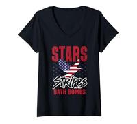 Womens Stars Stripes and Bath Bombs Patriotic Eagle Graphic V-Neck T-Shirt