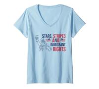 Womens Stars, Stripes and Immigrant Rights Pro-Immigration July 4th V-Neck T-Shirt