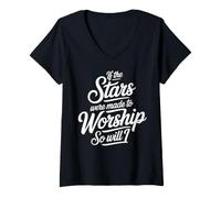 Women's Stars were Worship Baptism Bible Verse Baptized Christian V-Neck T-Shirt