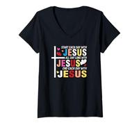 Women's Start Each Day with Jesus V-Neck T-Shirt
