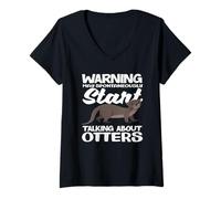 Womens Start Talking About Sea Otter Cartoon V-Neck T-Shirt