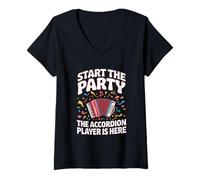 Women's Start The Party The Accordion Player is Here V-Neck T-Shirt