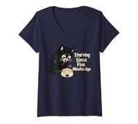 Women's Starving Since Five Minutes Ago Cat V-Neck T-Shirt