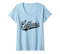Women's State of California Varsity Script Retro Sport Jersey Style V-Neck T-Shirt
