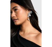 Womens Statement Diamante Bow Earrings - Grey - One Size, Grey