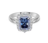 Women's Statement Rings, Anillo de Compromiso para Mujer Flower with 1ct Blue Moissanite 18K White Gold Size J 1/2