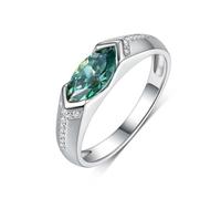 Women's Statement Rings, Middle Finger Rings Marquise with Olive Green 1ct Moissanite 9K White Gold Size L 1/2