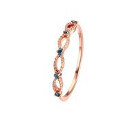 Women's Statement Rings, Wedding Ring Sets for Her with Blue Round Shape Sapphire 18K Rose Gold Size L 1/2