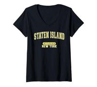 Womens Staten Island New York Settled 1630 Varsity Yellow Letters V-Neck T-Shirt