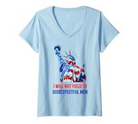 Womens Statue Of Liberty AOC I Will Not Yield To Disrespectful Men V-Neck T-Shirt