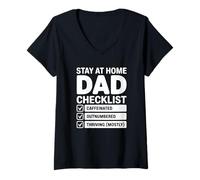 Women's Stay At Home Dad Checklist - Caffeinated & Thriving V-Neck T-Shirt