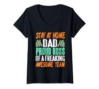 Womens Stay at Home Dad Proud Boss of Funny Awesome Team V-Neck T-Shirt