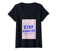 Womens Stay Bookish Library Card Read Past Bedtime V-Neck T-Shirt