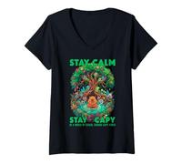 Women's Stay Capy Capybara Zen Forest Nature Meditation V-Neck T-Shirt