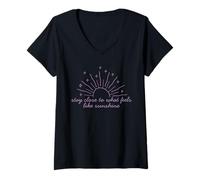 Womens Stay Close to What Feels Like Sunshine Motivational Tee V-Neck T-Shirt