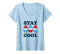 Women's Stay Cool Rocket Pop Red White and Blue Popsicle Summer V-Neck T-Shirt