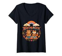 Women's Stay Cosy and Calm Cute Hippie Animals V-Neck T-Shirt
