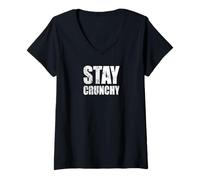 Womens Stay Crunchy Organic Mindful Natural Living Vibes Worn V-Neck T-Shirt
