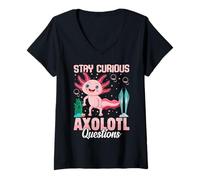 Women's Stay Curious Axolotl Questions V-Neck T-Shirt