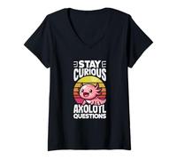 Women's Stay Curious Axolotl Questions V-Neck T-Shirt