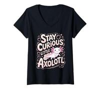 Women's Stay Curious Little Axolotl V-Neck T-Shirt