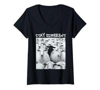 Womens Stay Different Be Unique Sheep Graphic with a Black Sheep V-Neck T-Shirt