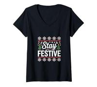 Womens Stay Festive | Cozy Winter Homebody Design | Cute Holiday V-Neck T-Shirt