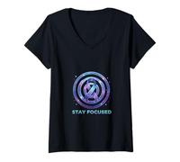 Women's Stay Focused Target Ribbon Awareness Discipline Design V-Neck T-Shirt