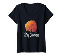 Womens Stay Grounded Tree V-Neck T-Shirt