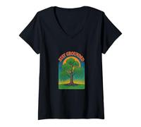 Womens Stay Grounded Weeping Willow Tree Nature Quote Design V-Neck T-Shirt
