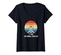 Womens Stay humble stack sats build wealth invest crypto bitcoin V-Neck T-Shirt