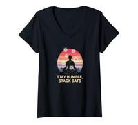 Womens Stay humble stack sats build wealth invest crypto bitcoin V-Neck T-Shirt
