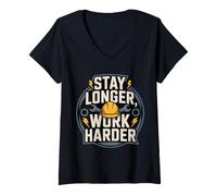 Women's Stay Longer, Work Harder Hustle Grind Motivation V-Neck T-Shirt