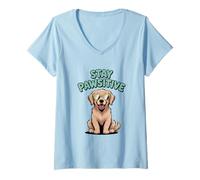 Womens Stay Pawsitive Funny Dog Lover Graphic V-Neck T-Shirt