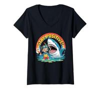 Womens Stay Positive Shark Beach Kids Summer Adventure V-Neck T-Shirt