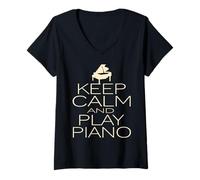 Womens Stay Relaxed and Enjoy Playing The Piano Style V-Neck T-Shirt