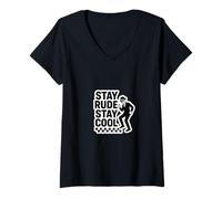 Womens Stay Rude Stay Cool Classic Ska Two Tone Design Dancing V-Neck T-Shirt