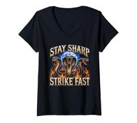 Women's Stay Sharp Strike Fast Cobra Fierce Wildlife Art V-Neck T-Shirt