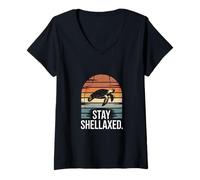 Womens Stay Shellaxed Turtle Ocean Sunset Wave V-Neck T-Shirt