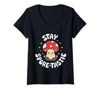 Womens Stay Spore-Tastic Cute Mushroom Cottagecore Pun Design V-Neck T-Shirt