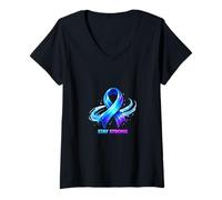 Women's Stay Strong Awareness Ribbon Motivation Design V-Neck T-Shirt