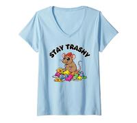 Women's Stay Trashy Cute Trash Rat Garbage Meme V-Neck T-Shirt