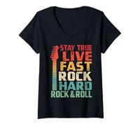 Womens Stay True Live Fast Rock Hard Rock & Roll Music Rock Band V-Neck T-Shirt