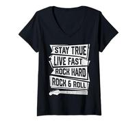 Womens Stay True Live Fast Rock Hard Rock & Roll Rock Band Music V-Neck T-Shirt